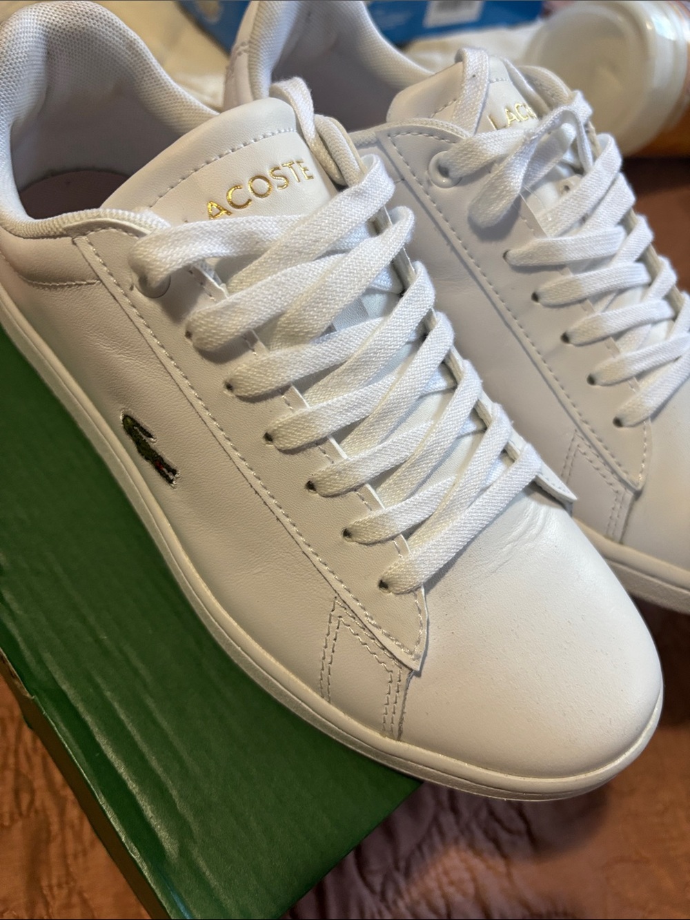 Lacoste White Leather Low-Top Sneakers with Green Crocodile Logo